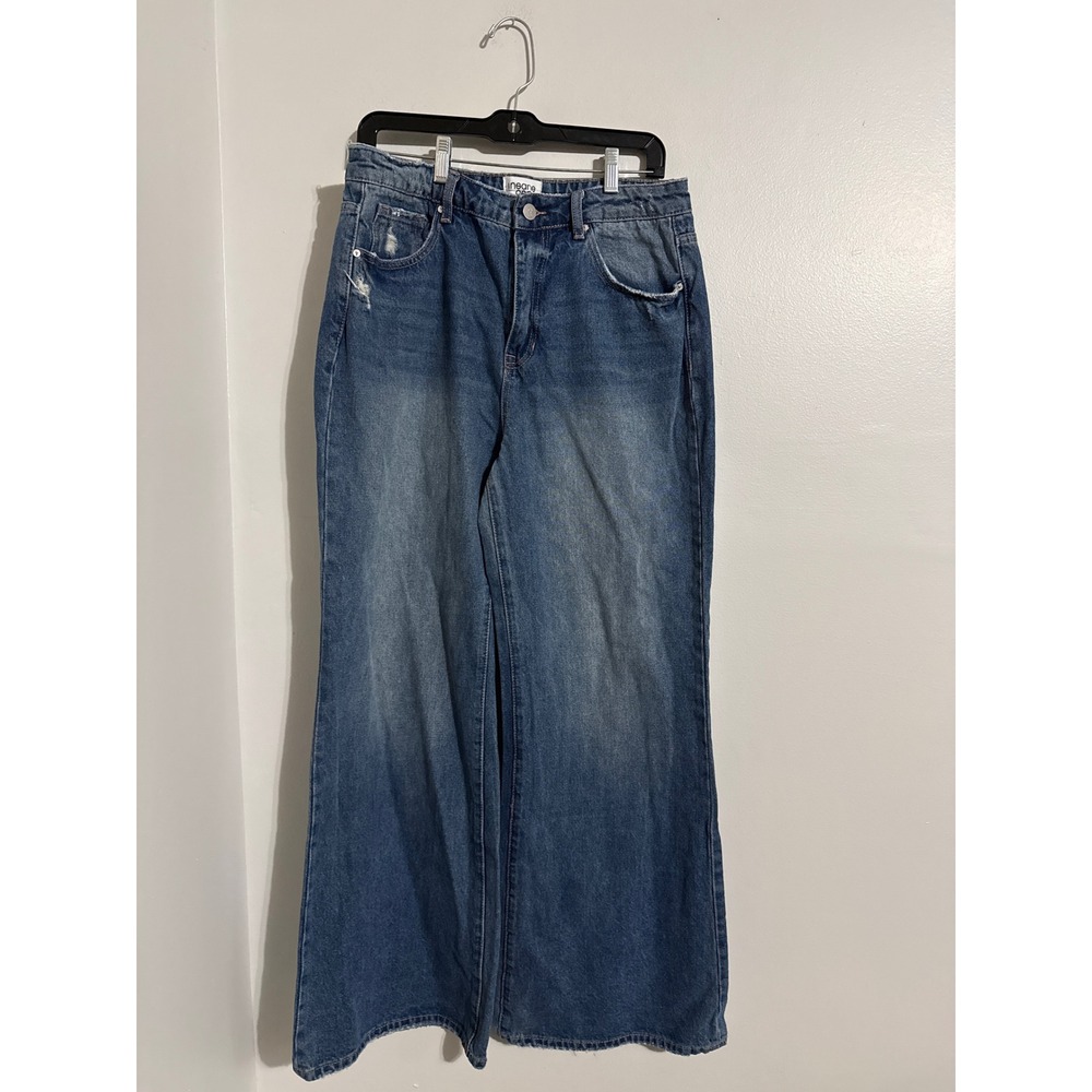 Insane Gene Women Medium Wash Distressed Wide Leg Jeans Size 13/30 High Rise